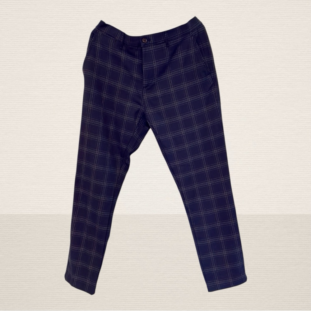Zara Men's Navy Checkered Pants - 34 Waist